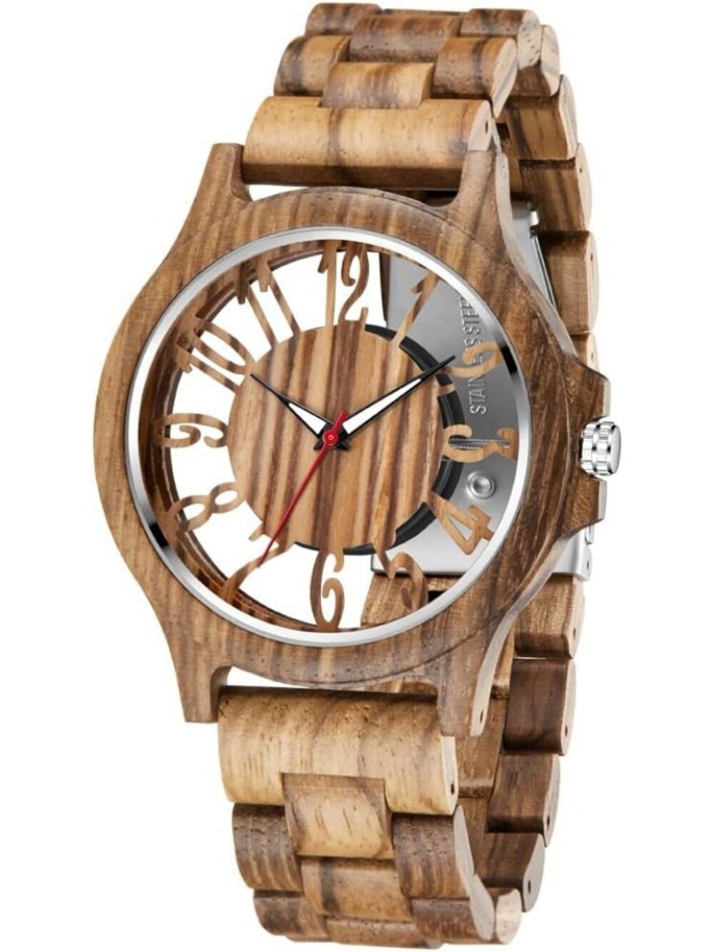 Mens Brown Solid Buckle Analog Quartz Classic Crystal Round Walking Wooden Watch